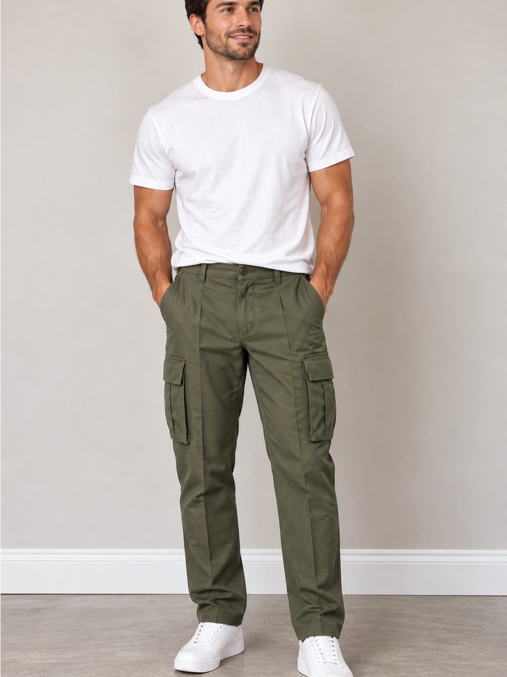 Scotch & Soda Olive Cargo Pants with Side Utility Pockets
